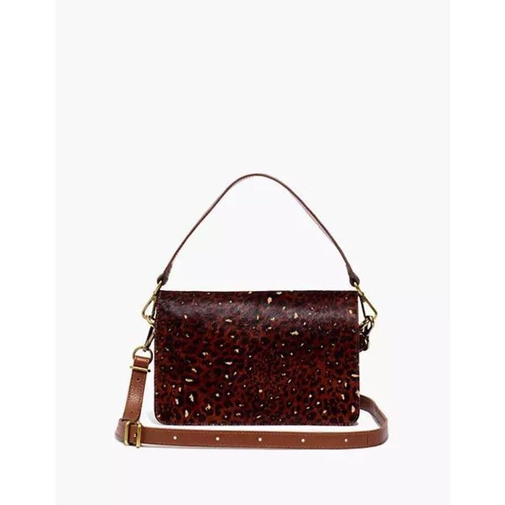 Madewell Womens Brown Leopard Calf Hair Flap Convertible Crossbody Bag